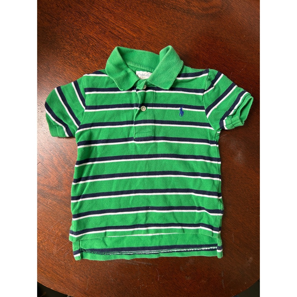 Ralph Lauren Kids Green Striped Cotton Pique Polo Shirt 18M